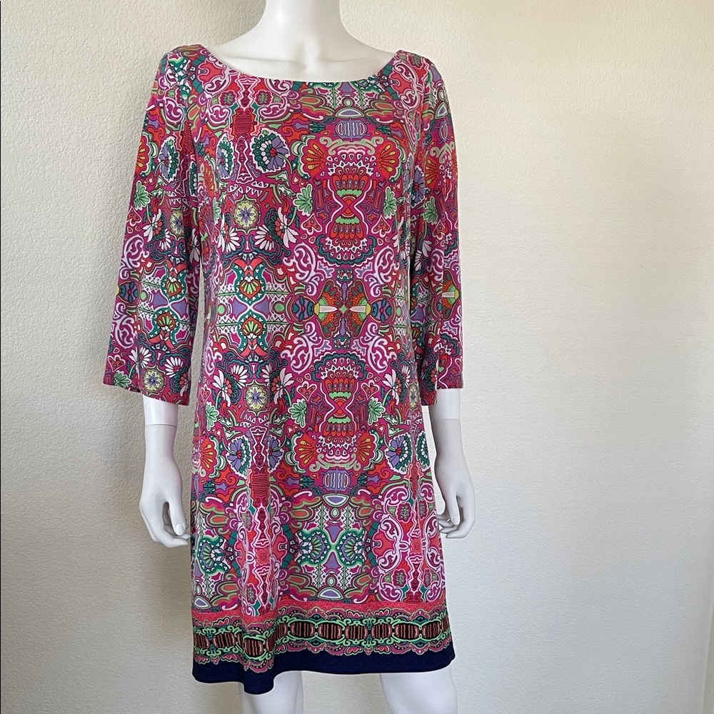 Laundry By Shelli Segal Pink and Green Long Sleeve Dress